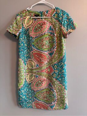 Talbots Petites 10P 100% Silk Paisley Shift Dress Lined Colorful